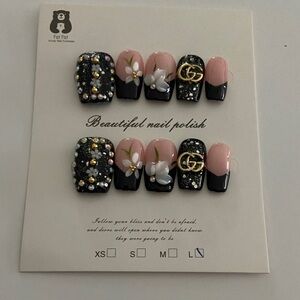 NEW fashion black Nail Set with Gold Accents
